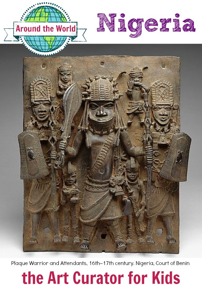 the Art Curator for Kids - Art Around the World - Nigeria - Plaque Warrior and Attendants, 16th–17th century. Nigeria, Court of Benin