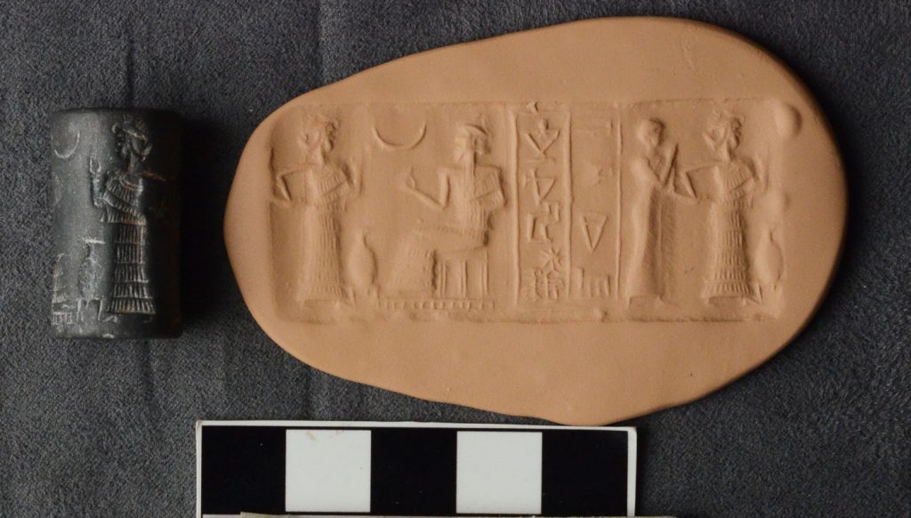 Sumerian cylinder seal, Presentation before a god, 2112-2004 B.C.E.